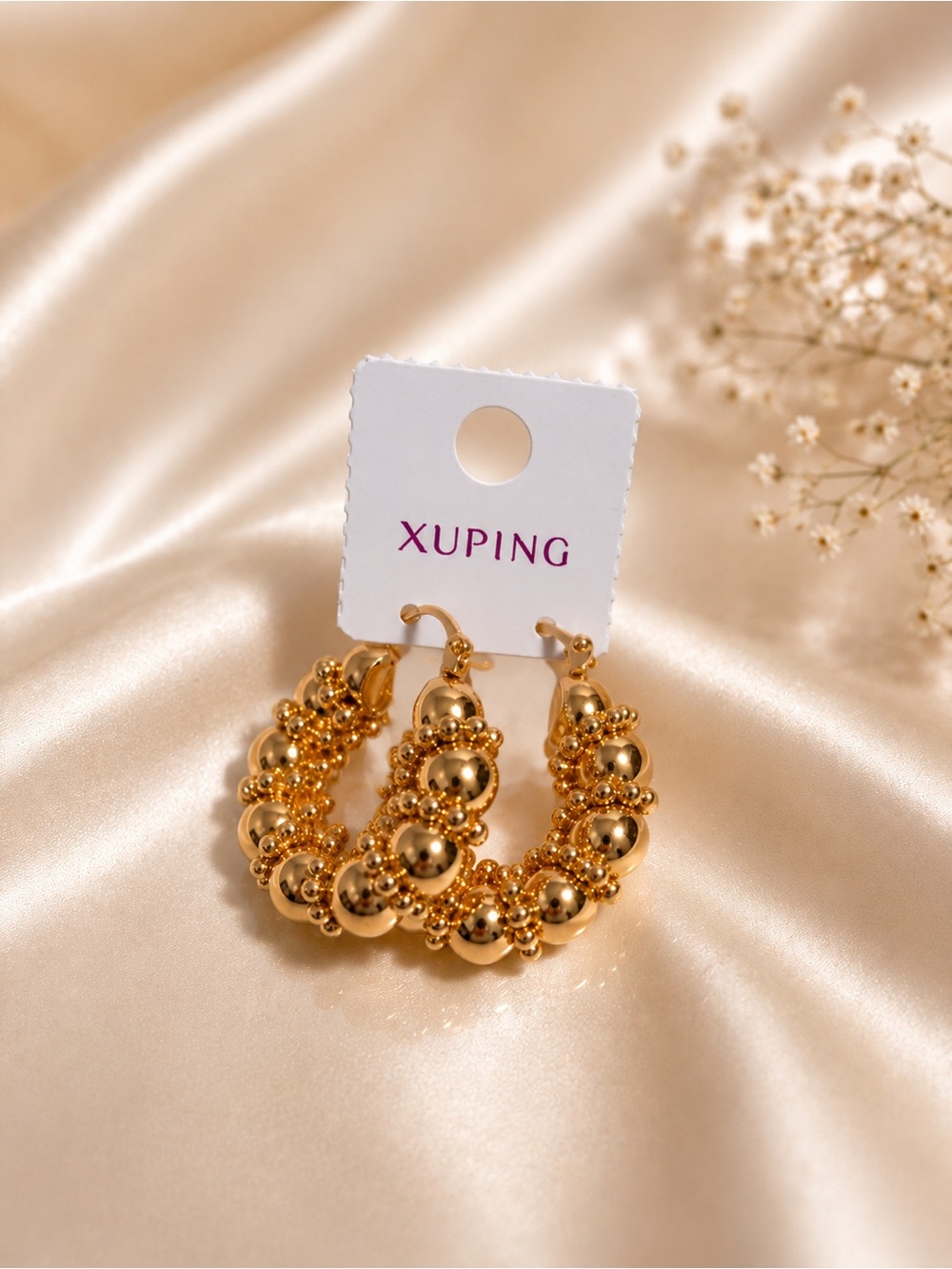 18K Gold Layered Xuping Bubble Hoop Earrings Elegant Statement Jewelry